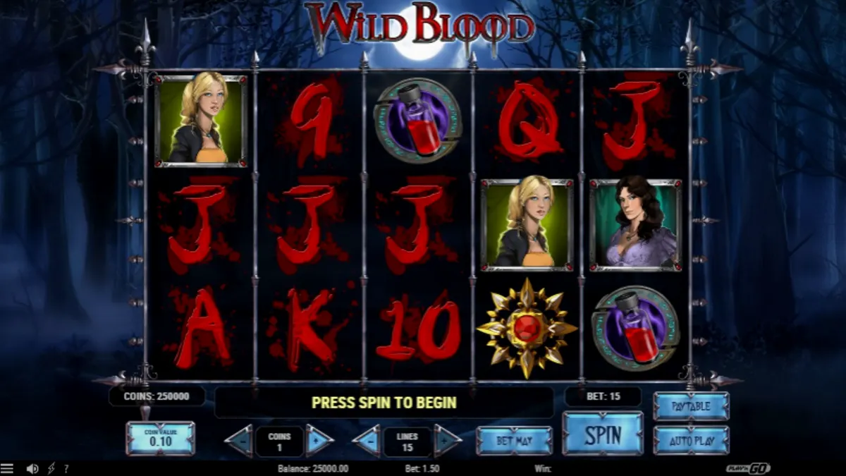 Tampilan visual slot Wild Blood dengan tema gothic dan vampir